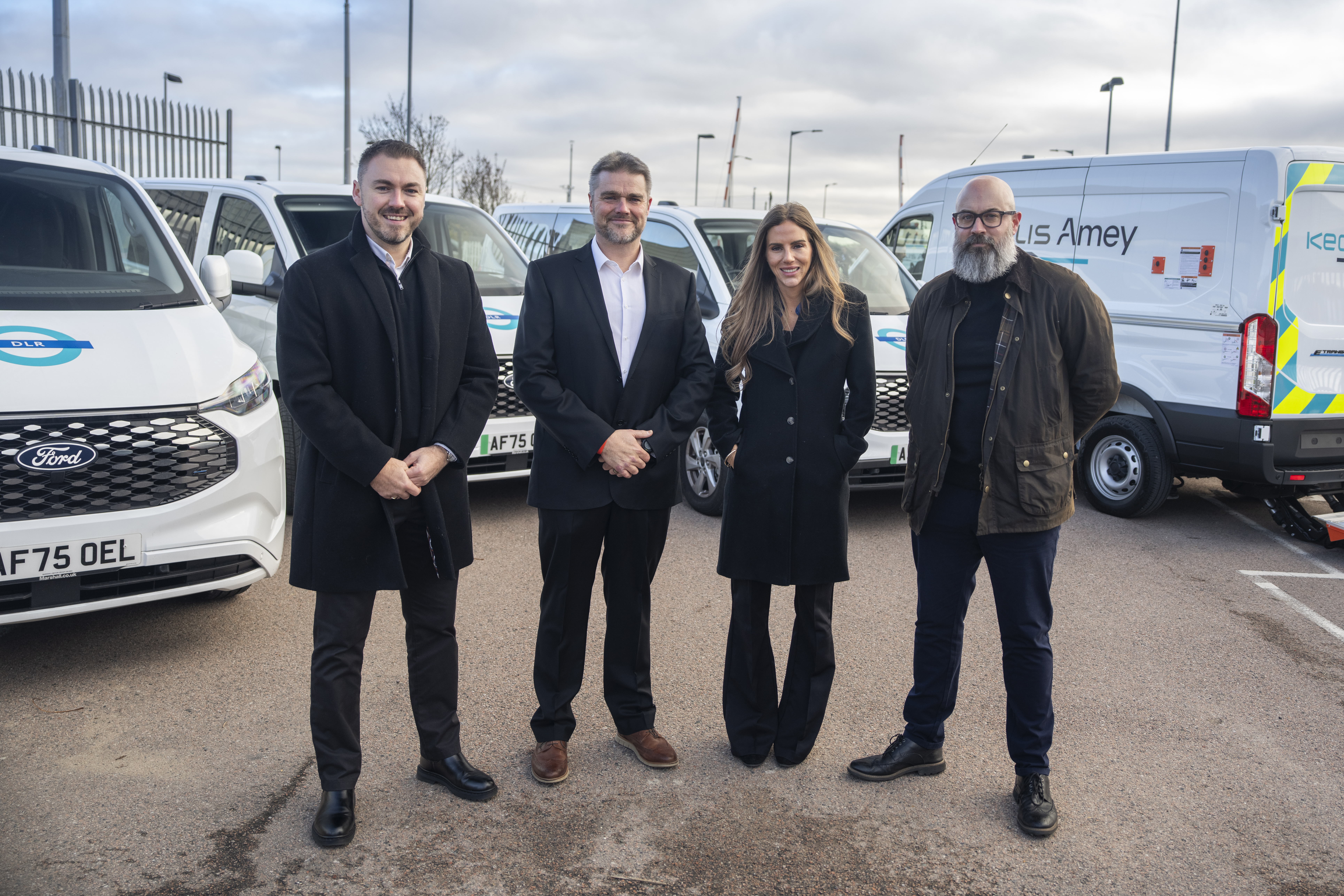 From left to right: Liam Bone, Regional Fleet Business Manager, Ford of Britain and Ireland; Simon Kidsley - Fire and Fleet Assurance Manager, KeolisAmey Docklands; Ellie Vujasevic - Senior Business Development Manager, DriveElectric; James Craven - LCV sales manager, Marshall Motor Group