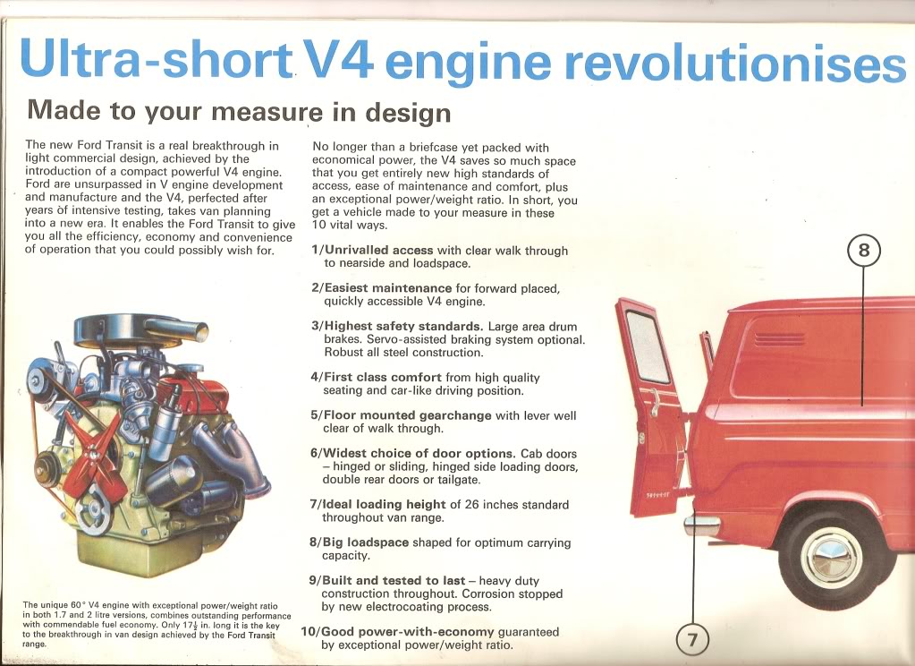 1965 Ford Transit Mk1 brochure from Ford of Britain. Use the Download Images button below to view text clearly. License valid for earned editorial, press releases, press kits. All non-broadcast digital and online media Region: Global. This content is solely for editorial use and for providing individual users with information. Any storage in databases, or any distribution to third parties within the scope of commercial use, or for commercial use is permitted with written consent from Ford in Europe GmbH only.