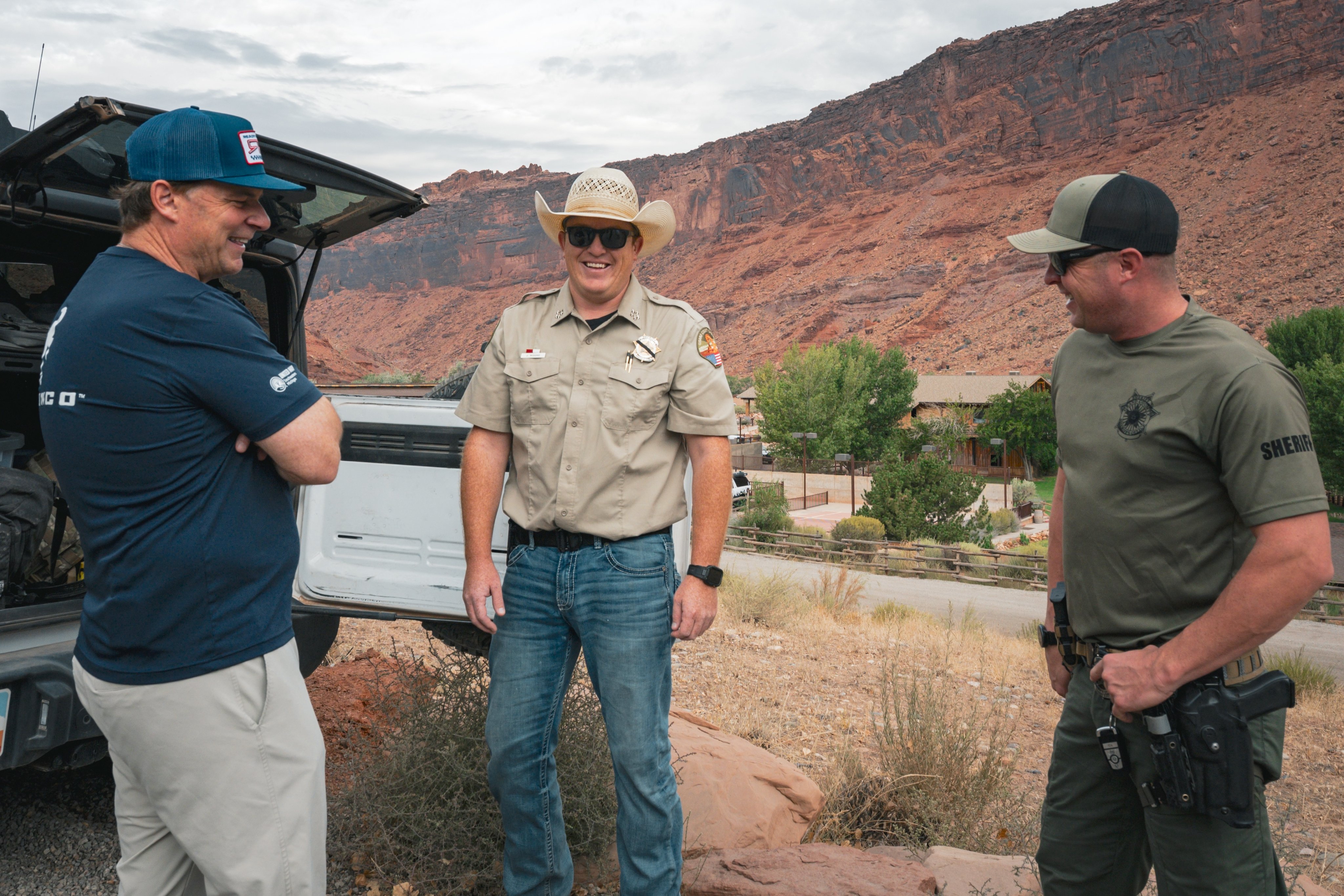 Jim meeting with Sheriff Wiggins of the Grand County Sheriff’s Office.