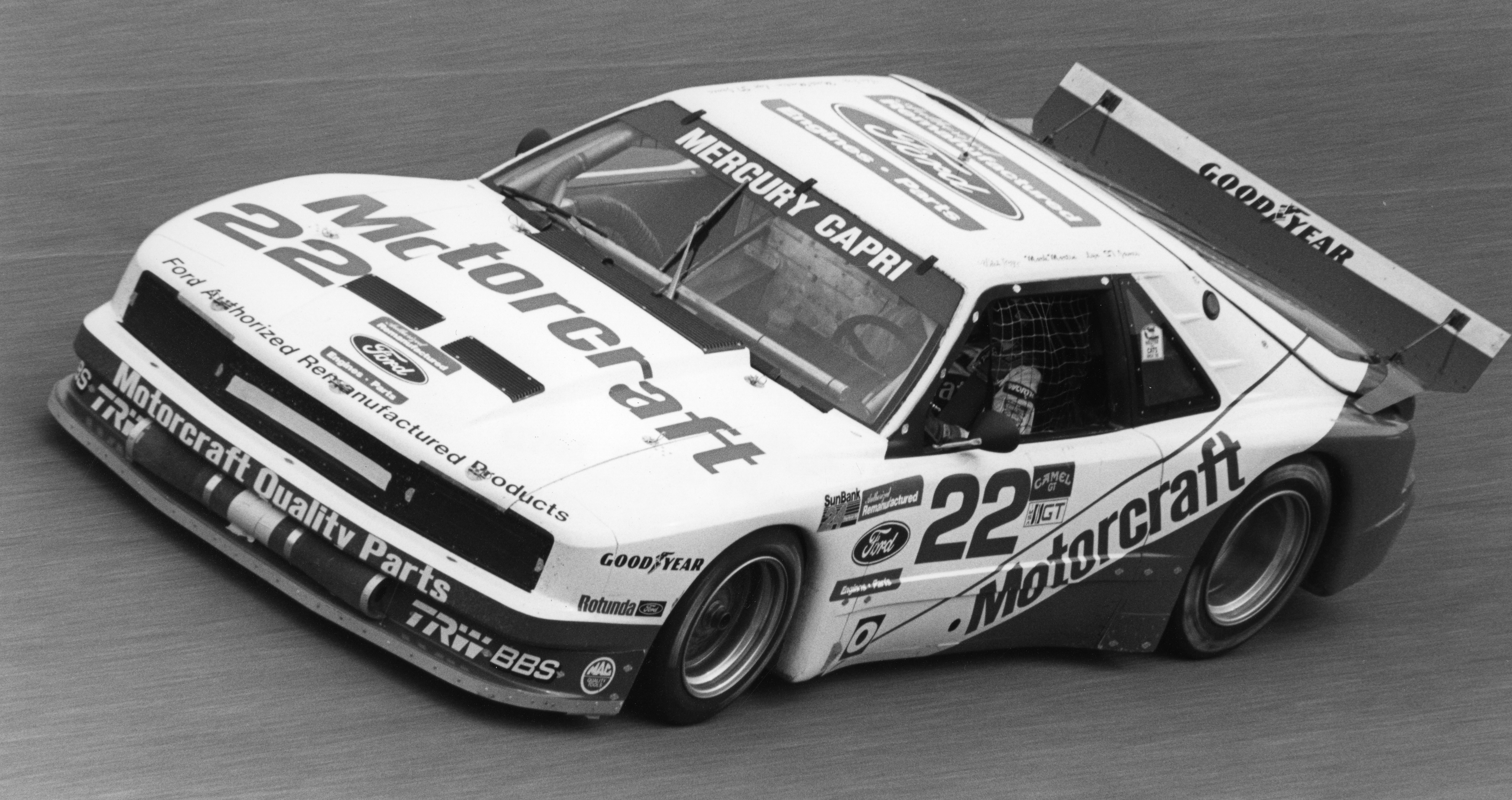Lyn St. James racing in a Mercury Capri.